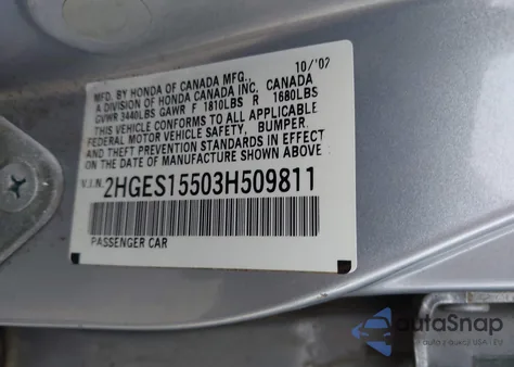 2003 Honda Civic Lx z USA, uszkodzony, nr VIN 2HGES15503H509811